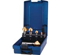 Juego de brocas para tacos DIN 335 C 90, de 6,3 a 25 mm, acero rápido HSS con revestimiento TiN, 5 piezas, en estuche de plástico