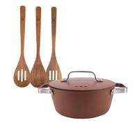 Juego de cacerola ø28x12,5cm de 6l con tapa en aluminio + 3 utensilios de cocina en madera agros san ignacio