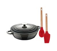 Juego de cacerola baja ø24cm con tapa en aluminio fundido + 2 utensilios de cocina (cuchara, espátula) de silicona y mango de madera excalibur bergner