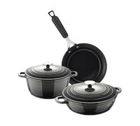 Juego de cacerola de ø20cm - 2,4l y cacerola baja de ø24cm - 2,3l en aluminio + sartén ø24cm aluminio forjado excalibur bergner
