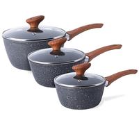 Juego de cacerolas antiadherentes - Cacerola de inducción con tapa - 3 sartenes de mármol - Juego de cacerolas de 16 cm, 18 cm, 20 cm Nuovva