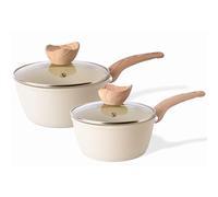 Juego de cacerolas de inducción con tapa, cacerola antiadherente para inducción, 2 sartenes de granito crema, juego de cacerolas de 16 cm, 18 cm Nuovva