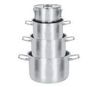 Juego de Cacerolas Inox Spazio Anidables con Tapa | Cacerolas de Acero Inoxidable 16, 20, 24 y 28 cm | Asas Plegables y Tapa Plana | Fondo Difusor de Aluminio para Todo Tipo de Cocinas, Incluida