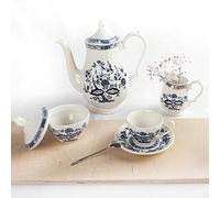 Juego de Café de porcelana blanco azul estilo Inglés 27 piezas - 12 Tazas, 12 Platitos, 1 Cafetera, 1 Lechera, 1 Azucarero | Modelo Inglés Churchill