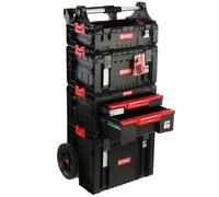 Juego de caja de herramientas con ruedas, cajón doble, organizador de caja de herramientas, caja con asa de 139 cm de altura, set modular para garaje taller PRO