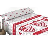 Juego de Cama de 3 Piezas: sábana Bajera, sábana y Funda de Almohada. 50% algodòn, de la colección Football Club, es el Regalo para los Aficionados al fútbol (Sevilla, 105 CM)