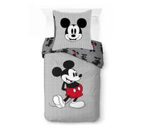 Juego de Cama de Mickey Mouse Disney a Rayas con Funda de edredón para Cama Individual de algodón Afelpado - Incluye una Funda de Almohada de 80 x 80 cm