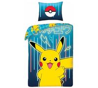 Juego de cama Pokémon, funda nórdica reversible de 140 x 200 cm, funda de almohada de 65 x 65 cm (juego de funda nórdica Pokémon - A)