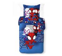 Juego de Cama de Spiderman Marvel Spidey y Sus Amigos con Funda de edredón para Cama Individual de algodón Afelpado - Incluye una Funda de Almohada de 80 x 80 cm