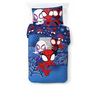 Juego de Cama de Spiderman Marvel Spidey y Sus Amigos con Funda de edredón para Cama Individual de algodón Afelpado - Incluye una Funda de Almohada de 50 x 70 cm
