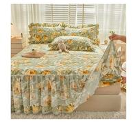Juego de Cama de Tres Piezas con Estampado Floral, Acolchado, de Encaje y algodón Puro, con Funda Protectora for colchón y sábana Antideslizante.(Color-06,180x200cm Bed Skirt)