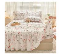 Juego de Cama de Tres Piezas con Estampado Floral, Acolchado, de Encaje y algodón Puro, con Funda Protectora for colchón y sábana Antideslizante.(Color-09,150x200cm Bed Skirt)