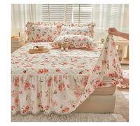 Juego de Cama de Tres Piezas con Estampado Floral, Acolchado, de Encaje y algodón Puro, con Funda Protectora for colchón y sábana Antideslizante.(Color-12,180x200cm Bed Skirt)