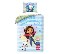 Juego de cama Gabby y la casa mágica 100% algodón, funda nórdica reversible de 140 x 200 cm + funda de almohada Gabby's Dollhouse