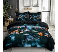 Juego de cama genérico de 3 piezas, 240 x 260 cm, diseño de cuadrícula animal, funda de edredón impresa, juego de cama transpirable y duradero, color negro