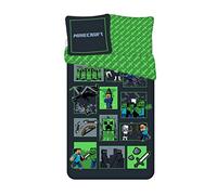 Juego de cama infantil Minecraft Survival Mode - Funda nórdica reversible de 135 x 200 cm + funda de almohada de 80 x 80 cm - 100% algodón - Certificado Oeko-Tex Standard 100 - Creeper Steve Ender