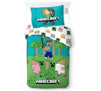 Juego de Cama Minecraft Individual | Funda Nórdica 140x200 cm y Funda de Almohada 50x70 cm | 100% Algodón | Ropa de Cama Infantil Suave, Colorida y Reversible | Minecraft Jungle Explore
