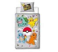Juego de cama Pokémon Rules, de edredón 140x200 cm + de almohada 63x63 cm, con Pikachu, Charmander, Charizard y Squirtle