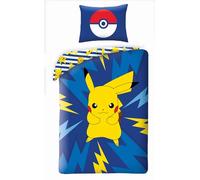 Juego de Cama Reversible Pokemon Pikachu eléctrico - Cama Individual 2 Piezas Funda nórdica 140 x 200 cm y Funda de Almohada 70 x 90 cm - 100% algodón Ökoö-Tex Standard 100