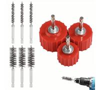Juego de cepillos de limpieza de tuberías para tubos de cobre soldados - Kit de limpieza de cables de 9 piezas para limpiar terminales automáticos (rojo)