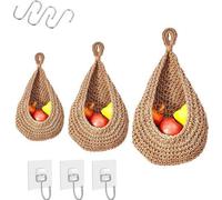 Juego de cestas colgantes para frutas y verduras: estanterías decorativas para el hogar y el jardín, con ganchos para atornillar y material autoadhesivo