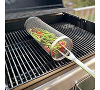 Juego de cestas para parrilla, 6 piezas de acero inoxidable para barbacoa, cilindro de malla de 11.8 pulgadas para cocinar al aire libre, perfecto para pescado, verduras y patatas fritas