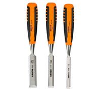 Bahco Juego de cinceles para madera Borde biselado 3 piezas 12, 18 y 25 mm