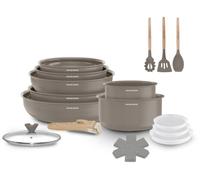 Juego de cocina de 18 piezas, con mango desmontable, color topo, marca Arthur Martin, modelo AM7887