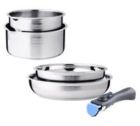 Juego de cocina de 5 piezas ARTHUR MARTIN AM2189, acero inoxidable 18/10, mango desmontable, acabado espejo, incluye 2 ollas y 2 sartenes