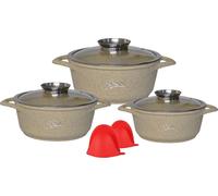 Juego de cocina de 6 piezas con tapa y mangos de silicona, apto para inducción, color beige