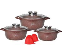Juego de cocina de 6 piezas con tapa y mangos de silicona, apto para inducción, color rojo