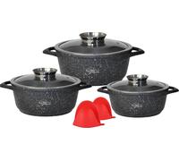 Juego de cocina de 6 piezas: olla de inducción de aluminio fundido, diámetro 20-28 cm. Juego de ollas de aluminio fundido, color , con mangos de silicona