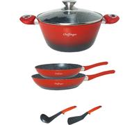 Juego de cocina de 6 piezas: ollas, sartenes, utensilios de cocina, tapa, apto para inducción, color rojo