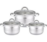 Juego de cocina de acero inoxidable de 6 piezas, apto para inducción, acero inoxidable 18/10, incluye ollas, cacerolas y tapas, ideal para uso profesional