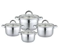 Juego de cocina de acero inoxidable de 8 piezas, apto para inducción, que incluye ollas y cacerolas con tapas de vidrio, fabricado en acero inoxidable 18/10