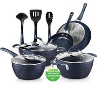 Juego de cocina de inducción con ollas de cerámica, 11 piezas, color azul, libre de PFAS