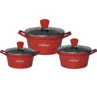 Juego de cocina Diamant, 6 piezas, apto para inducción, aluminio, sartén de fundición, juego de ollas y sartenes, color rojo, con revestimiento de mármol