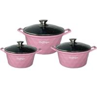 Juego de cocina Diamant de 6 piezas, con ollas aptas para inducción, de aluminio y hierro fundido, juego de ollas con revestimiento de mármol, color rosa