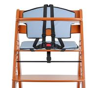 Juego de cojín de asiento y sistema de arnés para trona universal, 6 piezas, cojín en azul, arnés de 5 puntos en negro, juego completo de trona de madera para niños con cojín asiento, arnés seguridad