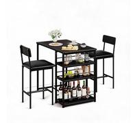Juego de comedor compacto gris y dorado para 2 personas mesa alta - 3 amplios estantes de almacenamiento, sillas tapizadas cómodas - Ideal para apartamentos pequeños, barra desayuno y bistró, ahorro d