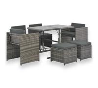 Juego de comedor de exterior de 7 piezas con cojines en ratán sintético gris