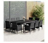 vidaXL Set de comedor de jardín 11 piezas ratán sintético gris 150 cm