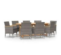 Juego De Comedor De Jardín 9 Piezas Con Cojines Gris Vidaxl