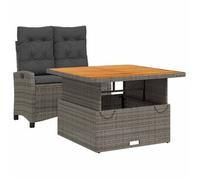 Juego De Comedor Jardín 2 Pzas Con Cojines Ratán Sintético Gris Vidaxl