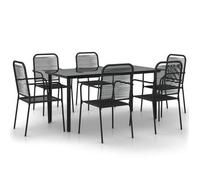 Juego De Comedor Jardín 7 Pzas Acero Y Cuerda De Algodón Negro Vidaxl