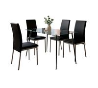Miroytengo Juego de Comedor Mesa Cristal y 4 Sillas, Juego de Mesa Fija y 4 Sillas Salón, Mesa Rectangular Color Negro Black