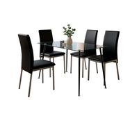 Miroytengo Juego de Comedor Mesa Cristal y 4 Sillas, Juego de Mesa Fija y 4 Sillas Salón, Mesa Rectangular Color Negro Black