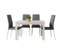 Miroytengo Juego de comedor Mesa fija y 4 sillas Mesa rectangular gris y blanco mate