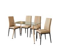 Miroytengo Juego de Comedor Mesa y 4 Sillas, Juego de Mesa Fija y 4 Sillas, Mesa Rectangular Cristal Beige y Negro Beige