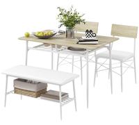 Juego de comedor que incluye mesa, 2 sillas y sofá | Color: Marrón y blanco | Dimensiones: 110x70x75 cm